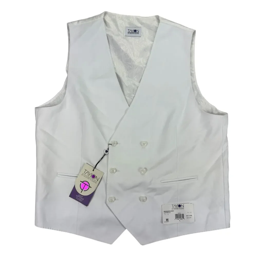 Tayion Mens Asupreme Classic Fit Double-Breasted Suit Vest White L